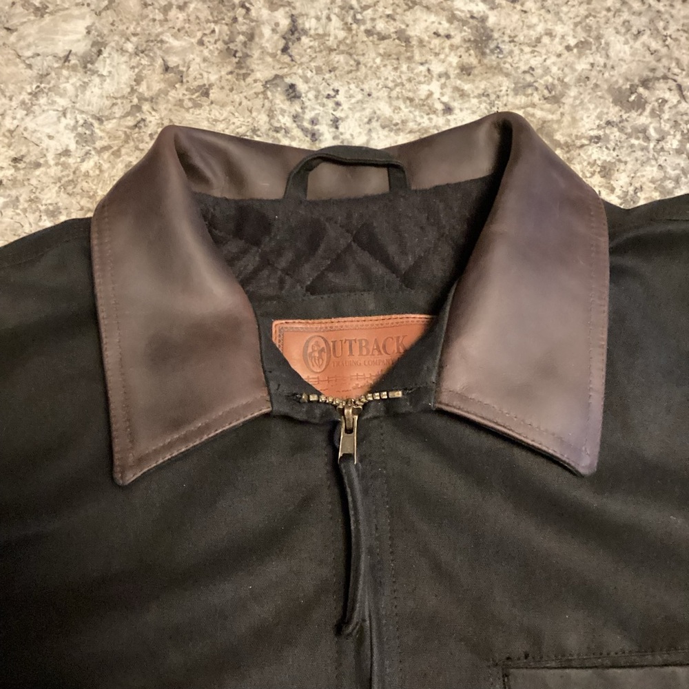 Men's Black Outback work Jacket with Brown Collar - Picture 11 of 11
